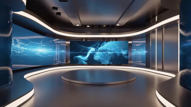 Abstract virtual news studio transition with 3d virtual news studio green effect green screen style featuring news studio, green
