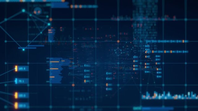 3D render: Abstract digital financial data charts background. Futuristic business analytics, market research, global network concept. Big data report, statistic visualization. Ideal for tech