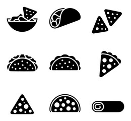 Fototapeta premium Collection of Mexican Food Icons Tacos, Nachos, and More