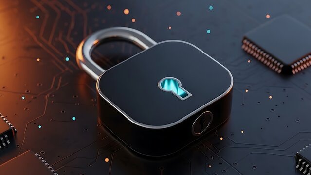 Digital Padlock Security on Circuit Board with Glowing Lights technology