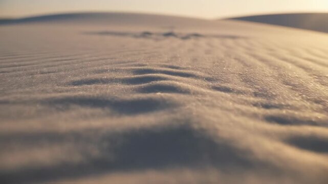 Cinematic ground level dolly shot moving across fine white sand showing subtle harmonic vibration patterns resonating throughout the landscape topography material, zen, harmony