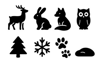 Fototapeta premium Magical Forest Icons. Magical forest animals. Filled icon set of Magical forest animals: deer, rabbit, fox,