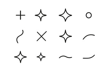 Obraz premium Party Sparkle Icons. Party sparkles. Line outline icon set of Party sparkles: tiny spark, small flare,