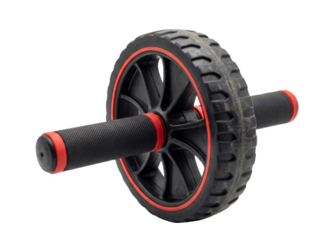 Black ab wheel with red details on transparent background