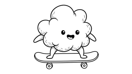 Skateboarding Cloud: An adorable cloud, full of life, balances gracefully on a skateboard, ready for adventure and fun.