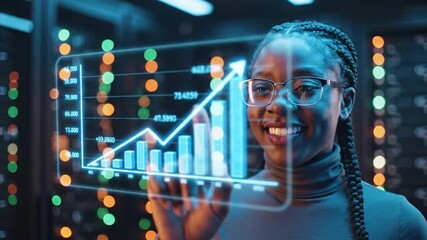 miling African American female data analyst with glasses in confident - Powered by Adobe