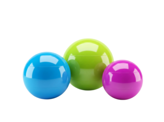 Colorful soft exercise balls on transparent background