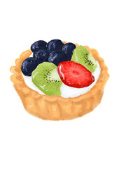 Oil pastel fruit pie cake illustration with transparent background