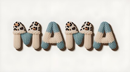 Mama  Latch Hook Yarn Faux Style, Cozy Brown Knitted Letters, Handmade Tufted Sublimation Design, Trendy Cozy Mom