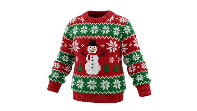 Festive Christmas sweater with snowman and snowflakes for holiday season celebration