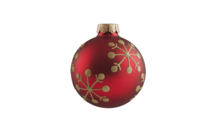 A festive red Christmas bauble decorated with sparkling gold snowflakes and a golden cap, perfect for holiday celebrations. background removed