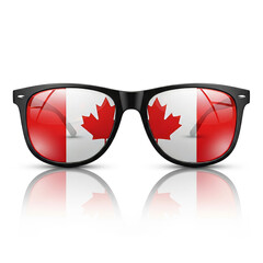 Canadian Flag Reflected in Stylish Black Sunglasses for National Celebration and Patriotic Holiday Themes, High-Resolution Realistic Illustration