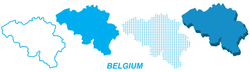 Belgium Map Vector Set, European Outline Silhouette Dotted 3D Solid Shapes, Belgium Country Infographic Template, Editable EPS Belgium Geography