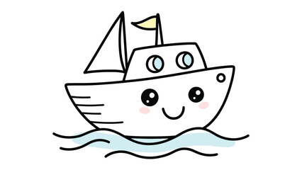 Happy Sailing: A charming sailboat navigates the gentle waves, exuding a sense of tranquility and joy with its cartoon-like features. 