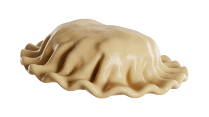 3D rendered unbaked dumpling with a pleated, glossy dough texture against a solid transparent background. Perfect for food-related designs. background removed