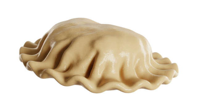 3D rendered unbaked dumpling with a pleated, glossy dough texture against a solid transparent background. Perfect for food-related designs. background removed