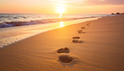 Footprints in Sand at Sunset Beach  Travel  Vacation.