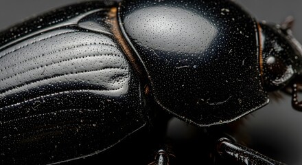 Extreme Macro Photo of Glossy Black Beetle Exoskeleton Detailed Insect Body Texture