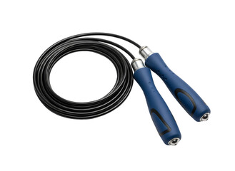 Fototapeta premium Blue jump rope with long black cable on transparent background