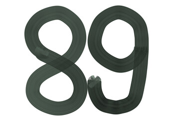Number Eighty-nine, 89 made with Plaster Rake Brush on transparent background, Digit, Black color, Dark-green color, isolated background, Illustration, Typography, Handmade, Set 0-100