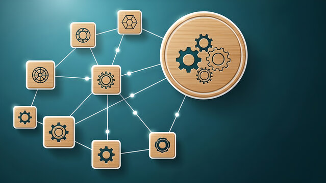 Business Gears Network System Teal Wood
