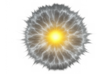 Energy sphere with radiating plasma, abstract core of power and light, electric energy discharge on transparent background