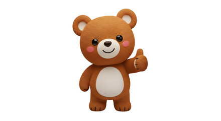 Obraz premium Cute brown teddy bear character figurine giving a thumbs up gesture, isolated on transparent background for easy design use