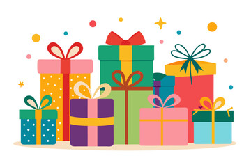 Colorful gift boxes with ribbons and decorations illustration