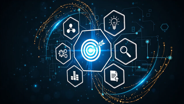 Business Target Digital Strategy Blue Background 