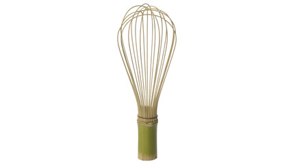 A traditional Japanese bamboo whisk, known as a Chasen, handcrafted for preparing frothy matcha green tea, featuring delicate, numerous tines. background removed