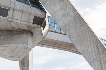 Fototapeta premium Close-up abstract detail of the Avala tower's concrete geometric support structure, Belgrade, Serbia.
