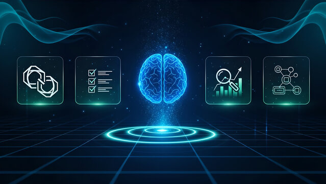 Artificial Intelligence Brain Technology Blue Abstract Graphic 