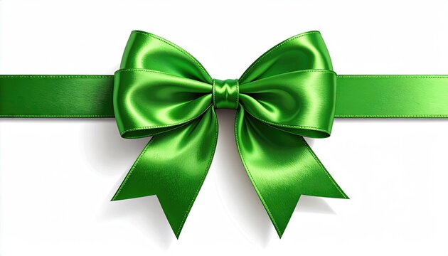 Vibrant green satin ribbon bow, elegant gift wrapping decoration, isolated on white background.