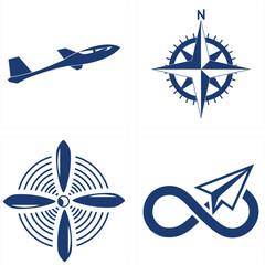 Set of blue aviation and navigation icons