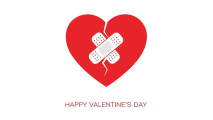Red broken heart with two bandages forming an x over the crack symbolizing healing and recovery