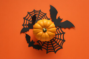 Overhead orange halloween pumpkin with black paper decoration