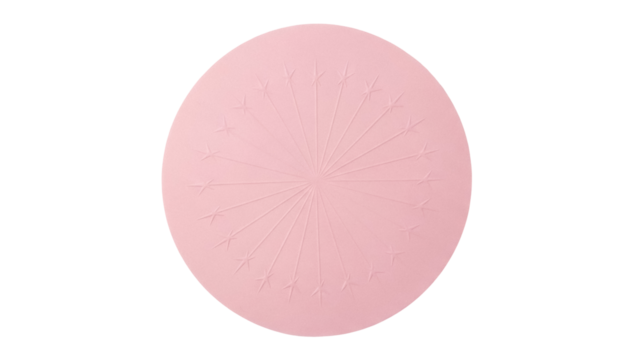 Light pink round silicone lid with starburst pattern isolated PNG, reusable food cover for bowls and containers on transparent background