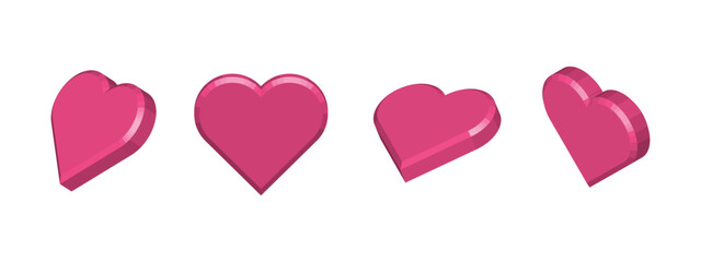 3d hearts love heart icon Valentin template isolated on white. Vector