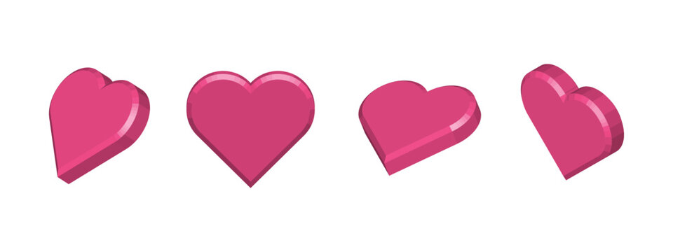 3d hearts love heart icon Valentin template isolated on white. Vector