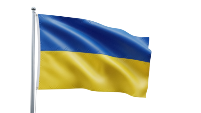 Waving Ukrainian flag PNG isolated on transparent background, national symbol of Ukraine in blue and yellow colors for patriotic designs