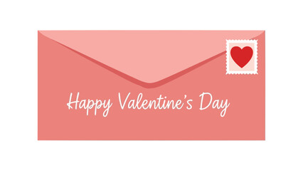 Pink valentine s day envelope with heart stamp and handwritten greeting text
