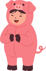 Happy Child In A Pig Costume Illustration