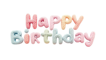 3D Bubbly Happy Birthday Frosting Text isolated on transparent background. Pastel Pink Peach Mint Blue Icing. Playful Marshmallow Balloon Font.