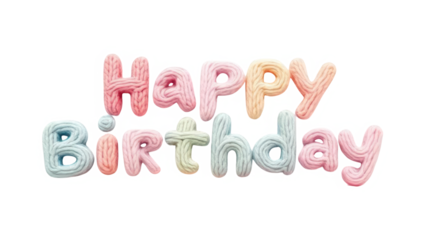 3D Bubbly Happy Birthday Frosting Text isolated on transparent background. Pastel Pink Peach Mint Blue Icing. Playful Marshmallow Balloon Font.