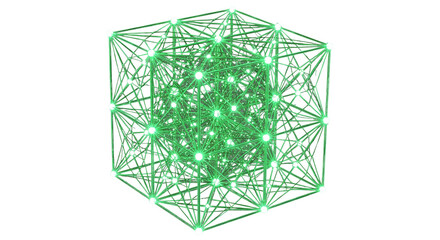 Cube wireframe network structure with glowing data transparent png