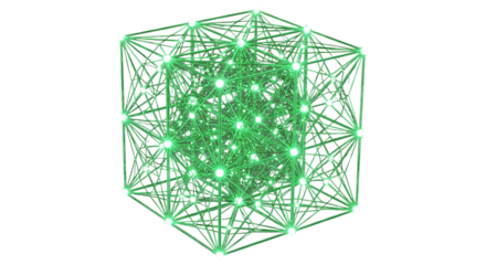 Cube wireframe network structure with glowing data transparent png