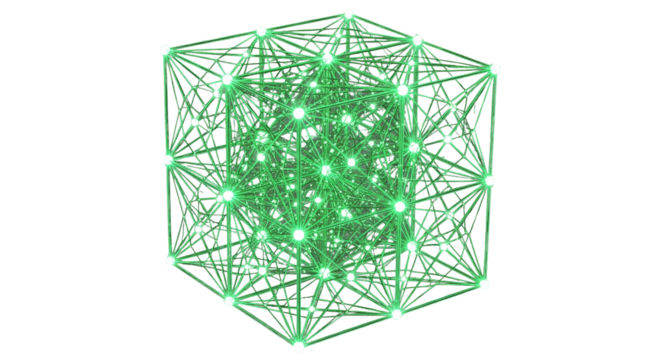 Cube wireframe network structure with glowing data transparent png - Powered by Adobe
