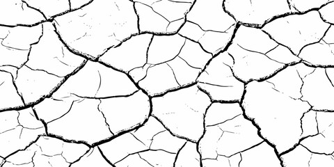 High-contrast cracked earth texture with bold black fracture lines on a clean white background, ideal for abstract backgrounds, design overlays, and minimalist graphic projects. Perfect for stock use.