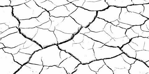 High-contrast cracked earth texture with bold black fracture lines on a clean white background, ideal for abstract backgrounds, design overlays, and minimalist graphic projects. Perfect for stock use.