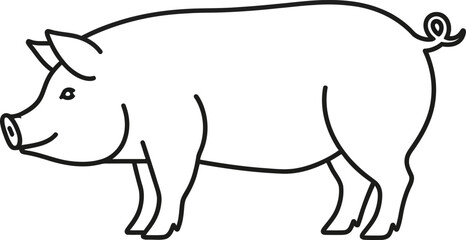 Obraz premium Simple outline drawing of a happy pig facing left